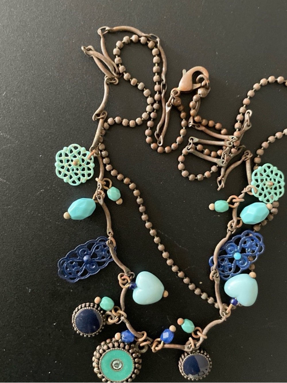 Necklace Earring Set Blue Aqua Accents Minimalist Delicate Feminine Retro